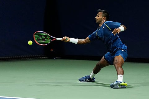2024 US Open: Sumit Nagal, of India, returns to Tallon Griekspoor during a first round of the U.S. Open